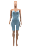 Blue Sexy Solid Patchwork Spaghetti Strap Skinny Rompers