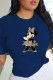 Navy Blue Casual Street Print Patchwork O Neck T-Shirts