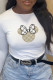 White Casual Street Print Patchwork O Neck Tops