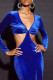 Blue Fashion Sexy Solid Hollowed Out V Neck Long Sleeve Dresses
