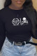 Black Casual Street Print Patchwork Letter O Neck Tops
