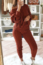 Wine Red Fashion Casual Long Sleeve Oblique Collar Regular Sleeve Regular Solid Two Pieces