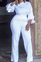 White Casual Solid Split Joint O Neck Straight Jumpsuits
