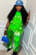 Fluorescent green Fashion adult Ma'am OL Patchwork Print Tie Dye Two Piece Suits pencil Short Sleeve Two Pieces