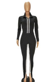 Black Casual Solid Split Joint Zipper Zipper Collar Long Sleeve Two Pieces