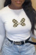 White Casual Street Print Patchwork O Neck Tops
