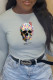 Grey Casual Street Print Patchwork O Neck T-Shirts