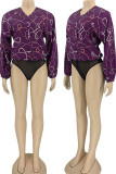 Purple Sexy Print Split Joint Buckle V Neck Straight Jumpsuits