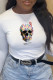 White Casual Street Print Patchwork O Neck T-Shirts