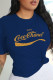 Navy Blue Street Daily Print Patchwork Letter O Neck T-Shirts