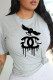 Grey Casual Sportswear Print Patchwork O Neck T-Shirts