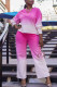 Pink Casual Gradual Change Print Patchwork O Neck Long Sleeve Two Pieces