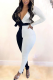Black Sexy Solid Patchwork V Neck Skinny Jumpsuits