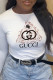 White Casual Street Print Patchwork O Neck Tops