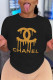 Black Fashion Street Print Patchwork O Neck T-Shirts