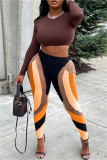 Orange Fashion Casual Print Split Joint Skinny High Waist Pencil Trousers