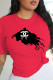 Red Casual Street Print Patchwork O Neck T-Shirts