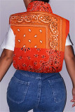 Orange Fashion Casual Print Split Joint Zipper Collar Outerwear