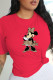 Red Casual Street Print Patchwork O Neck T-Shirts