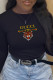 Black Casual Street Print Patchwork Letter O Neck Tops