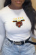 White Casual Street Print Patchwork Letter O Neck Tops