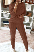 Khaki Fashion Casual Long Sleeve Oblique Collar Regular Sleeve Regular Solid Two Pieces