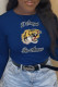 Navy Blue Fashion Casual Print Patchwork Letter O Neck Tops