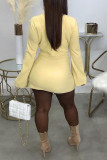 Light Yellow Casual Solid Patchwork Slit Half A Turtleneck Long Sleeve Two Pieces