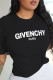 Black Casual Street Print Patchwork Letter O Neck T-Shirts