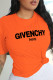 Orange Casual Street Print Patchwork Letter O Neck T-Shirts
