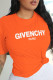 Orange Casual Street Print Patchwork Letter O Neck T-Shirts