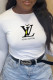 White Street Daily Print Patchwork Letter O Neck Tops