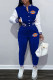 Blue Fashion Sportswear Embroidery Patchwork O Neck Long Sleeve Two Pieces