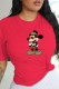 Red Street Daily Print Patchwork O Neck T-Shirts