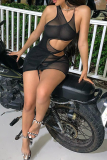 Brown Sexy Solid Mesh Spaghetti Strap Pencil Skirt Dresses