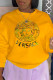 Yellow Casual Street Print Patchwork Letter O Neck Tops