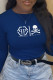 Navy Blue Casual Street Print Patchwork Letter O Neck Tops