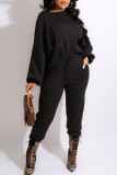 Dark Brown Casual Solid Split Joint O Neck Long Sleeve Two Pieces