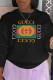 Black Street basis Print Patchwork Letter O Neck Tops