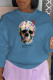 Blue Casual Street Print Patchwork O Neck Tops