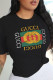 Black Casual Daily Print Patchwork Letter O Neck T-Shirts