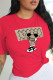 Red Casual Daily Print Patchwork O Neck T-Shirts