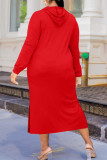 Black Fashion Casual Solid Slit Hooded Collar Long Sleeve Plus Size Dresses