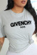 Grey Casual Street Print Patchwork Letter O Neck T-Shirts