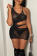 Black Sexy Solid Mesh Spaghetti Strap Pencil Skirt Dresses