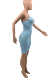 Blue Sexy Solid Patchwork Spaghetti Strap Skinny Rompers