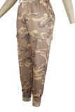 Camouflage Casual Camouflage Print Patchwork Plus Size