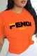 Orange Casual Street Print Letter O Neck T-Shirts