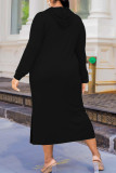 Dark Brown Fashion Casual Solid Slit Hooded Collar Long Sleeve Plus Size Dresses