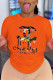 Orange Casual Street Print Patchwork O Neck T-Shirts